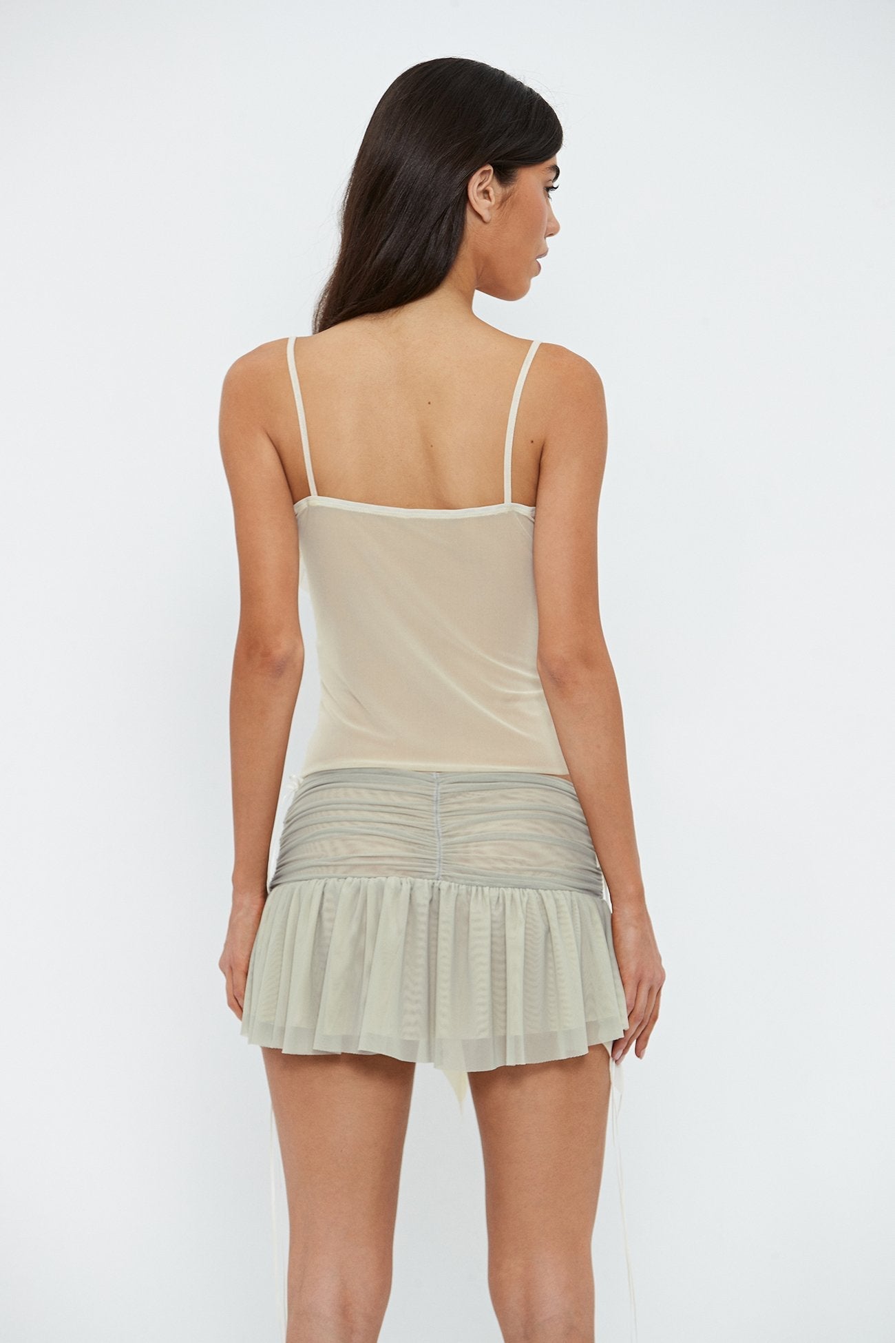 Plunging Neck Lettuce Trim Mesh Crop Top