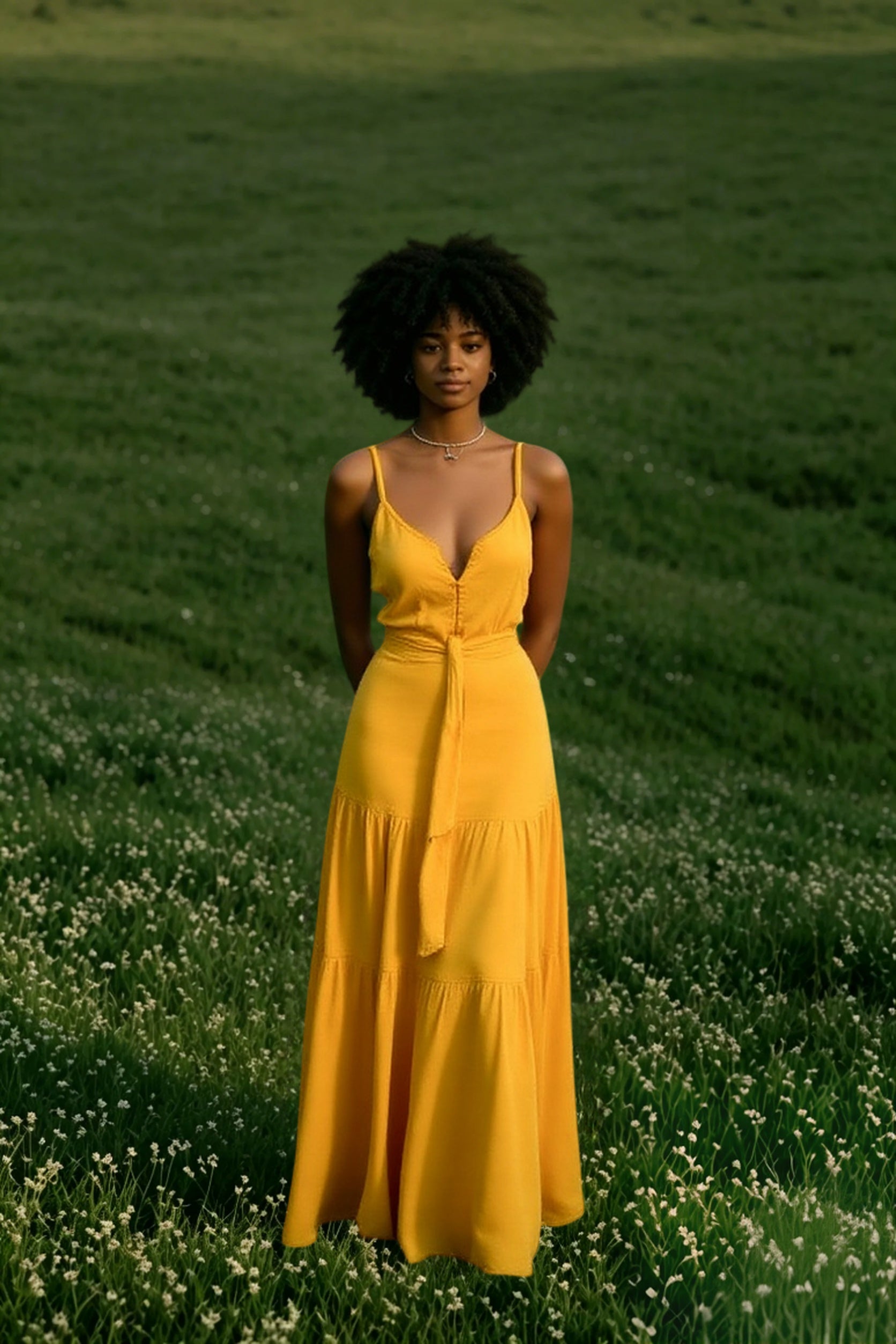 Elegant V Neck Tunic Ruffles Maxi Dress