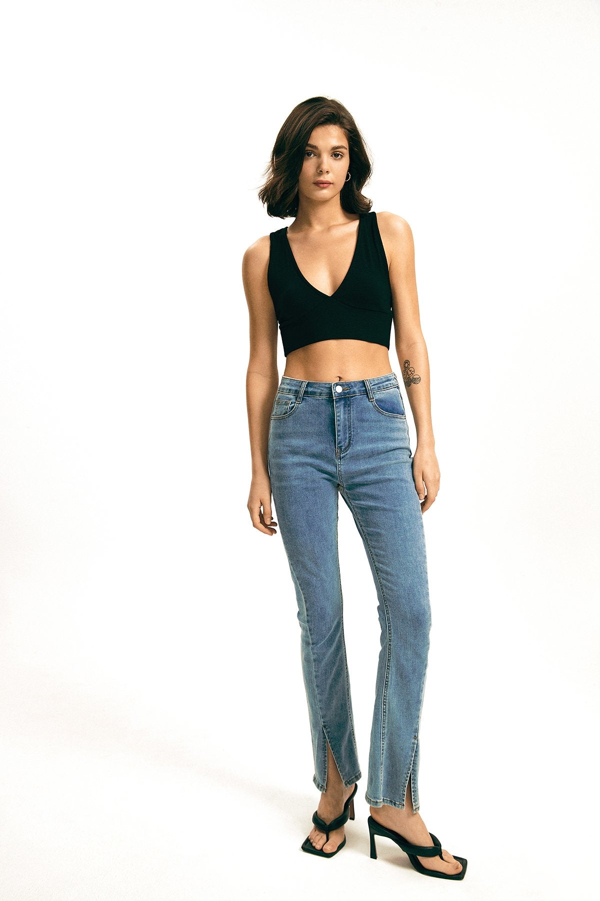 Plunging Neck Cross Back Ribbed Tank Top