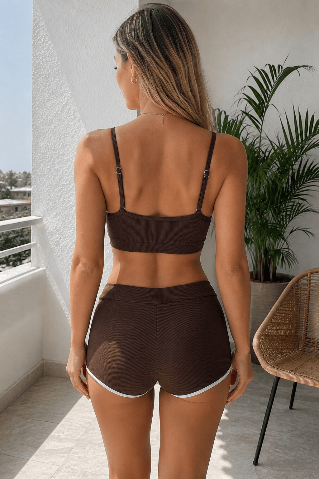 Strapless Ribbed Bikini Two Piece Swim Set