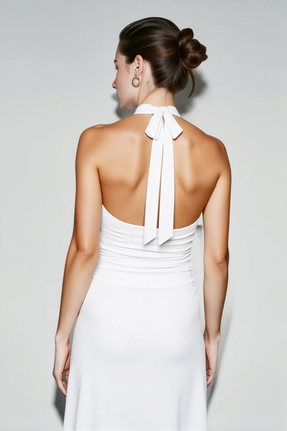 V Neck Halter Ruched Bodycon Vacation Dress