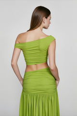Off Shoulder Ruched Crop Vacation Set