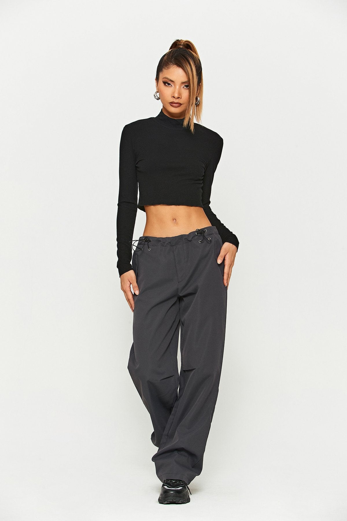 Low Waist Drawstring Solid Cargo Pants