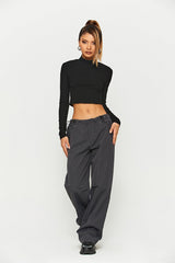 Low Waist Drawstring Solid Cargo Pants