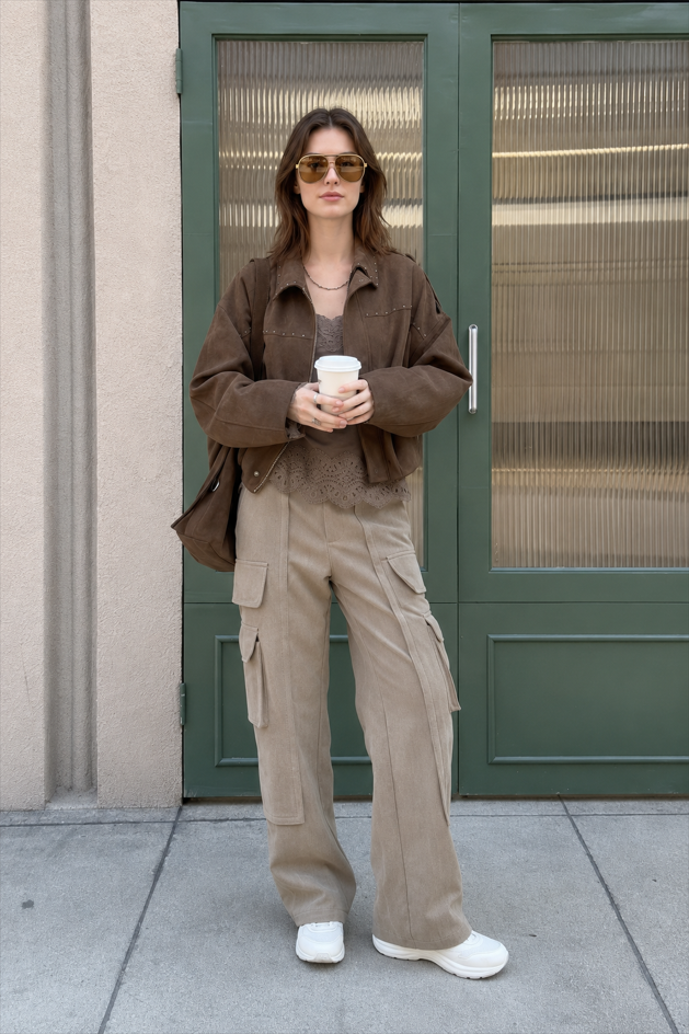 Corduroy Paneled Double Pocket Cargo Pants