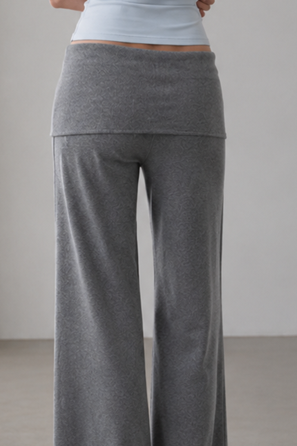 Solid Knit Foldover Waist Flowy Pants