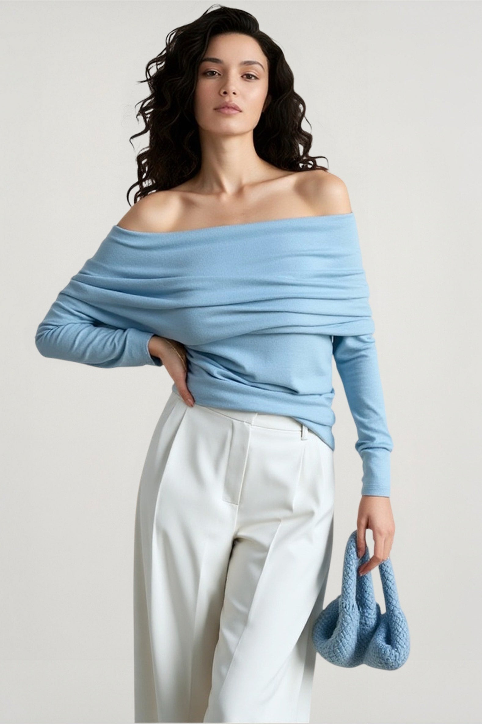 Off Shoulder Slim Knit Sweater