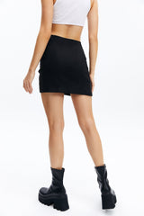 Solid Lace Up Slit Hem Mini Skirt