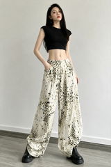 Retro Washed Leopard Wide Leg Jeans