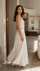 Ruffled High Waist A Line Belted Side Pocket Elegant Skirt