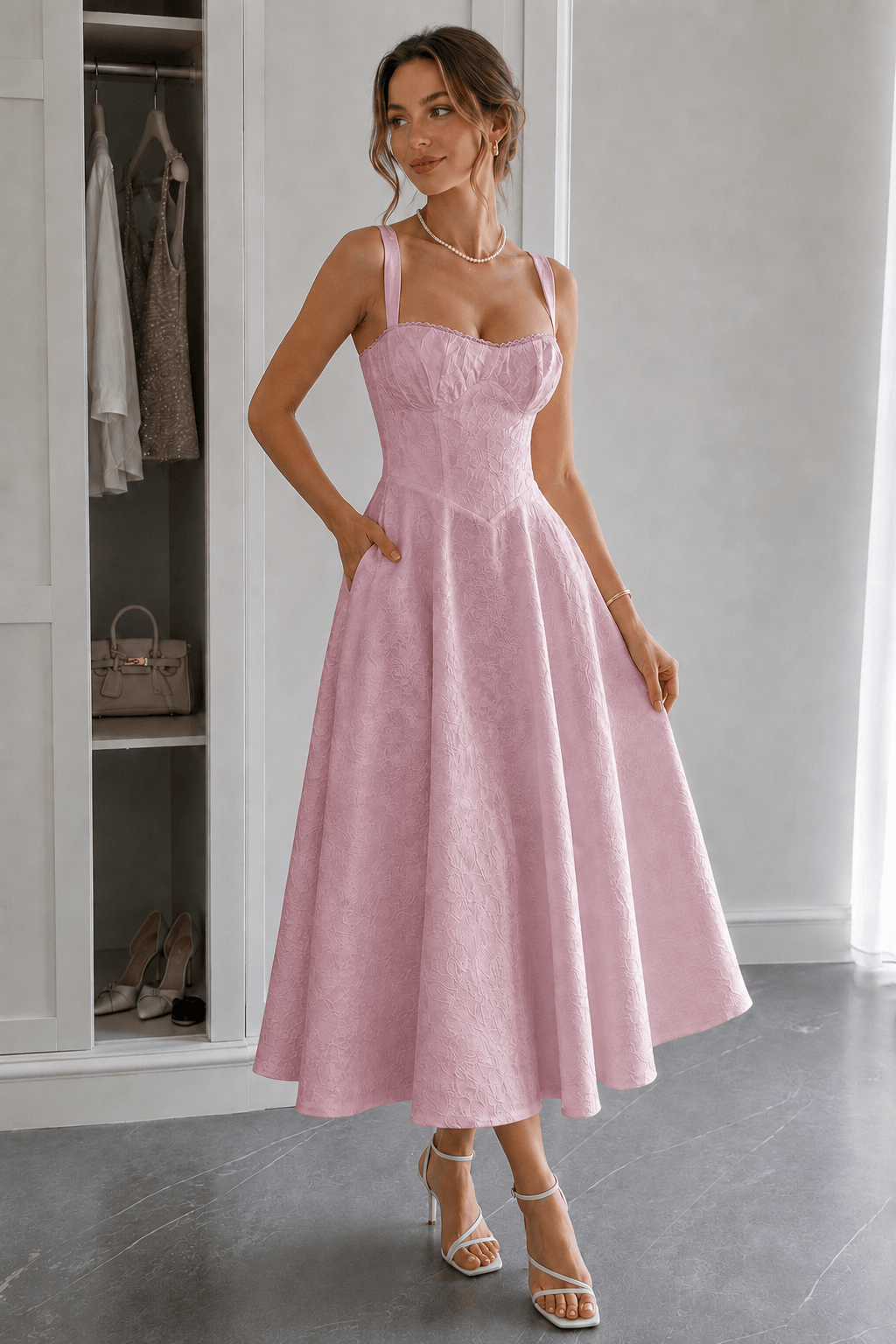 Jacquard Spaghetti Strap Cocktail Dress
