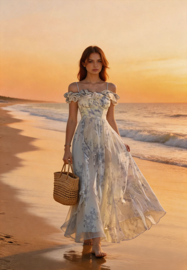 Spaghetti Strap Ruffled Floral Flowy Maxi Dress