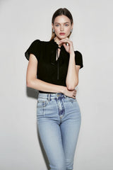 Summer Office Casual Bow Tie Collar Blouse