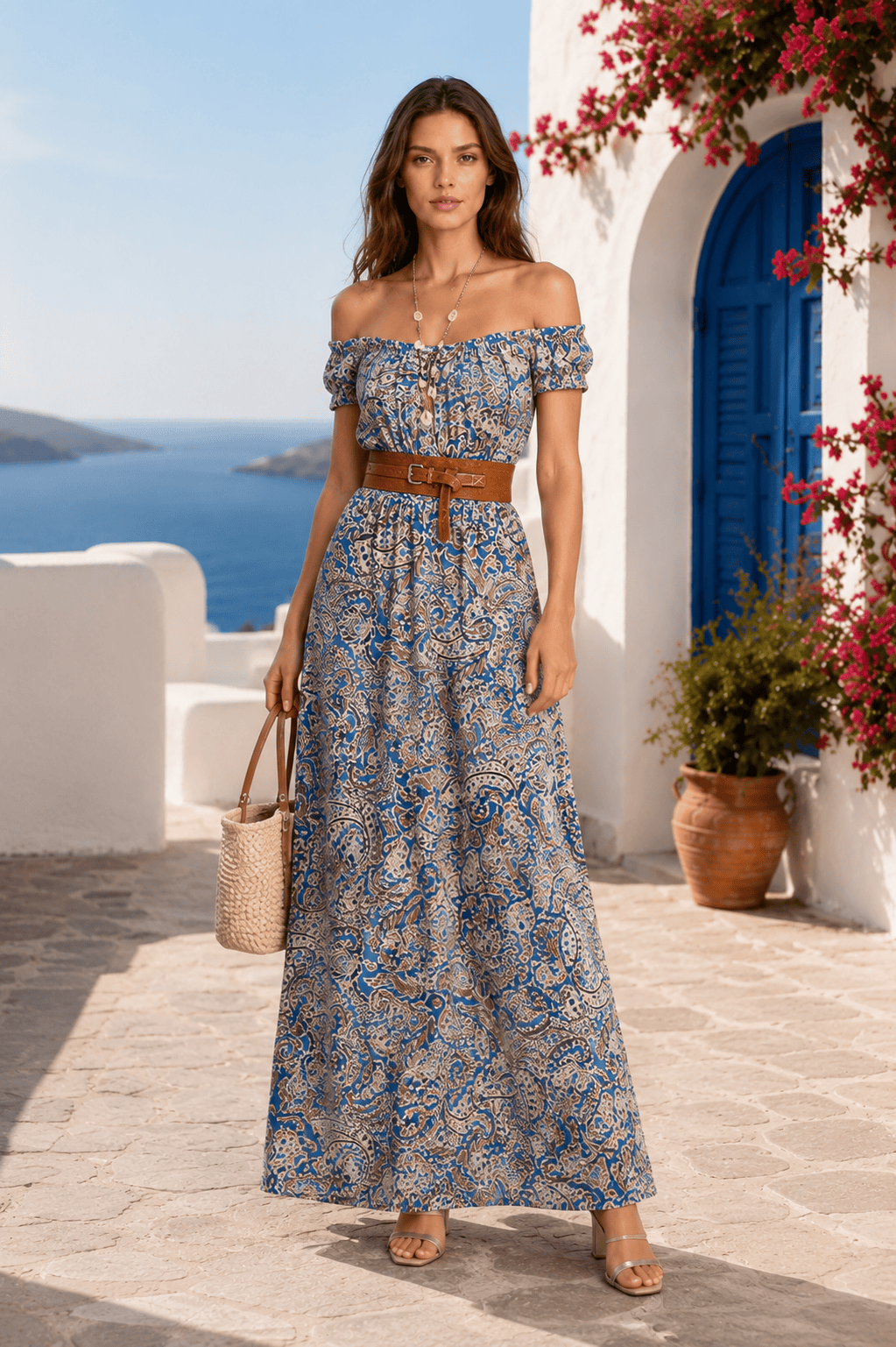 Bohemian Off-shoulder Short Sleeve Maxi Dress