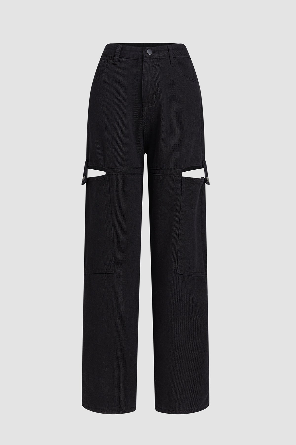 Cut Out Zip Up Straight Leg Casual Pants