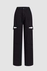 Cut Out Zip Up Straight Leg Casual Pants