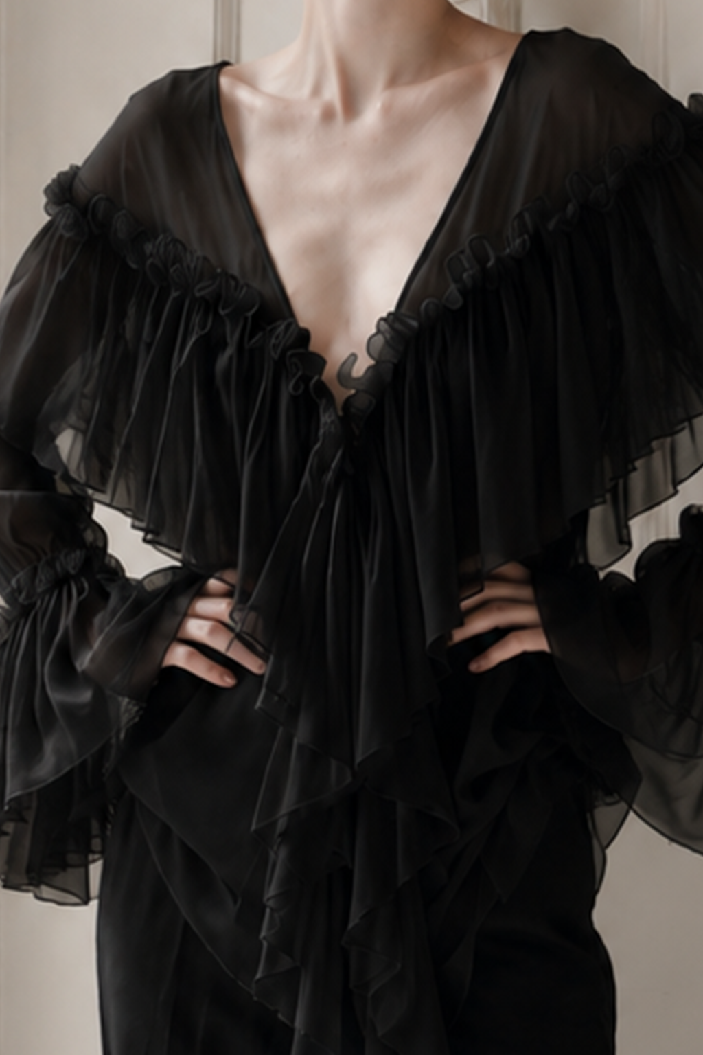 Sexy Solid Color Batwing Off-the-Shoulder Long Sleeve Blouse