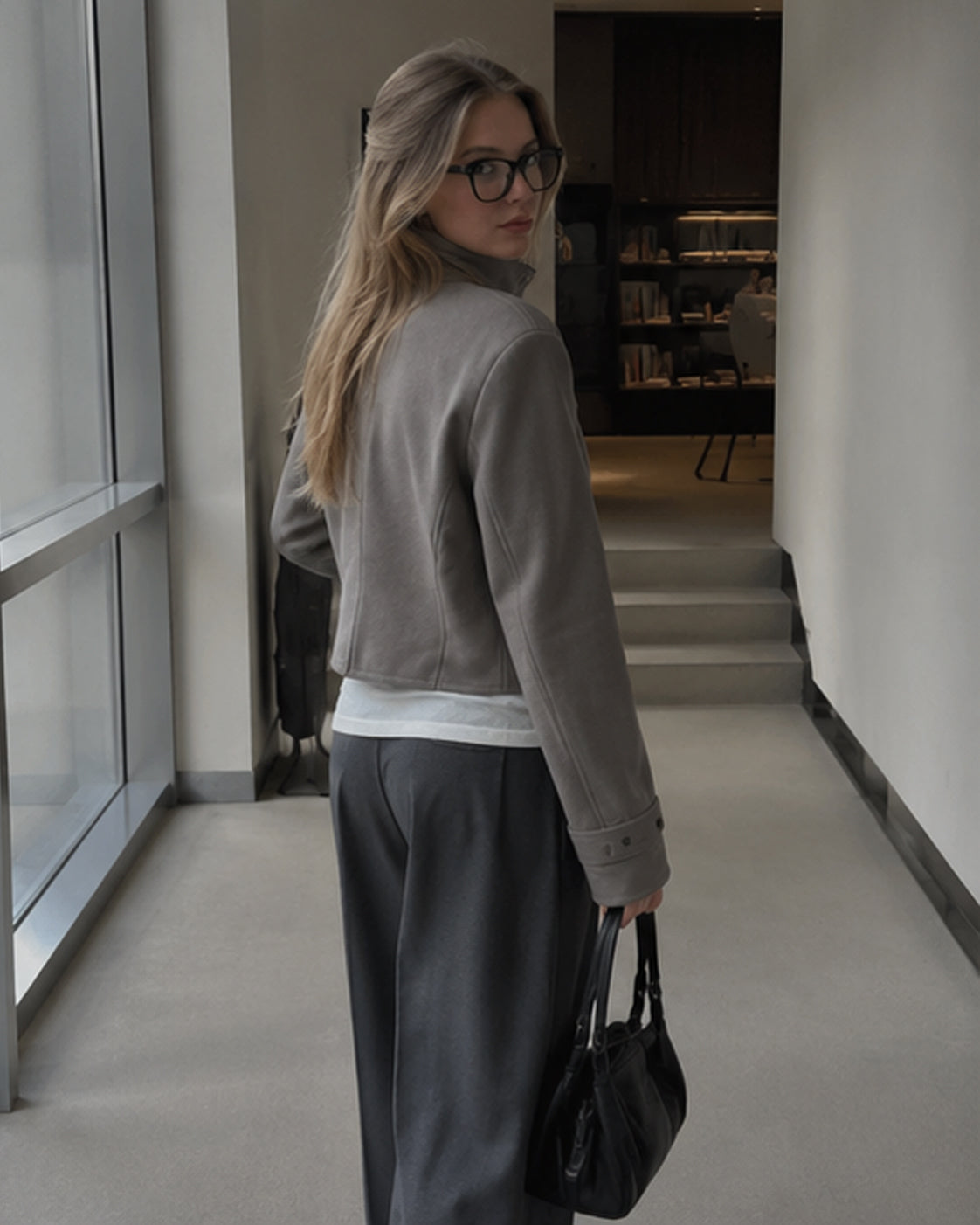 Slim Cropped Turtleneck Casual Jacket