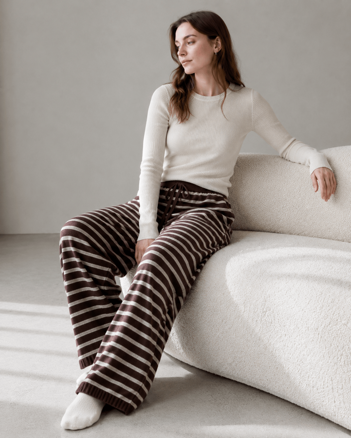 Striped Knit Thickened Casual Pants