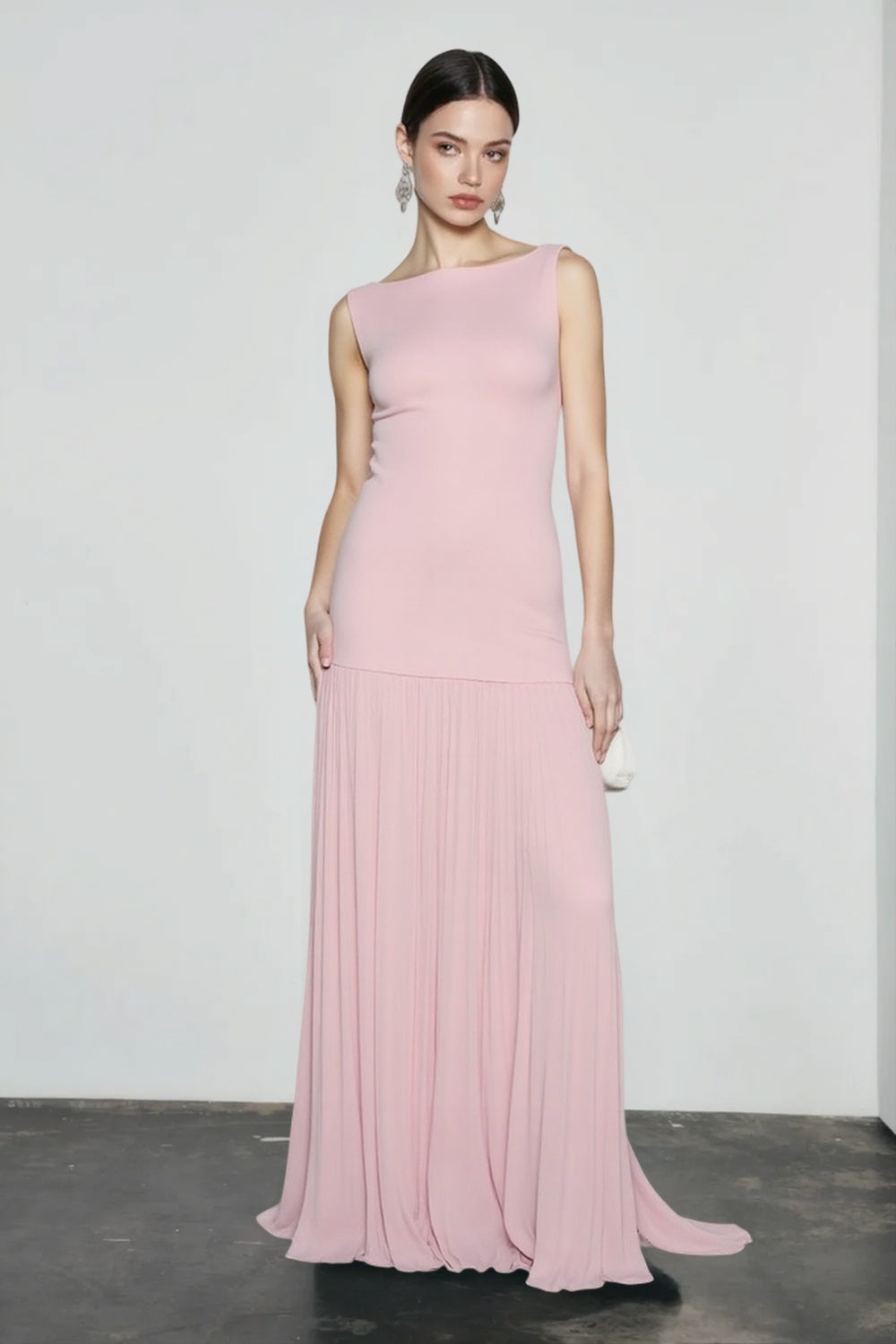 Solid Color Sleeveless Knit Slip Prom Dress