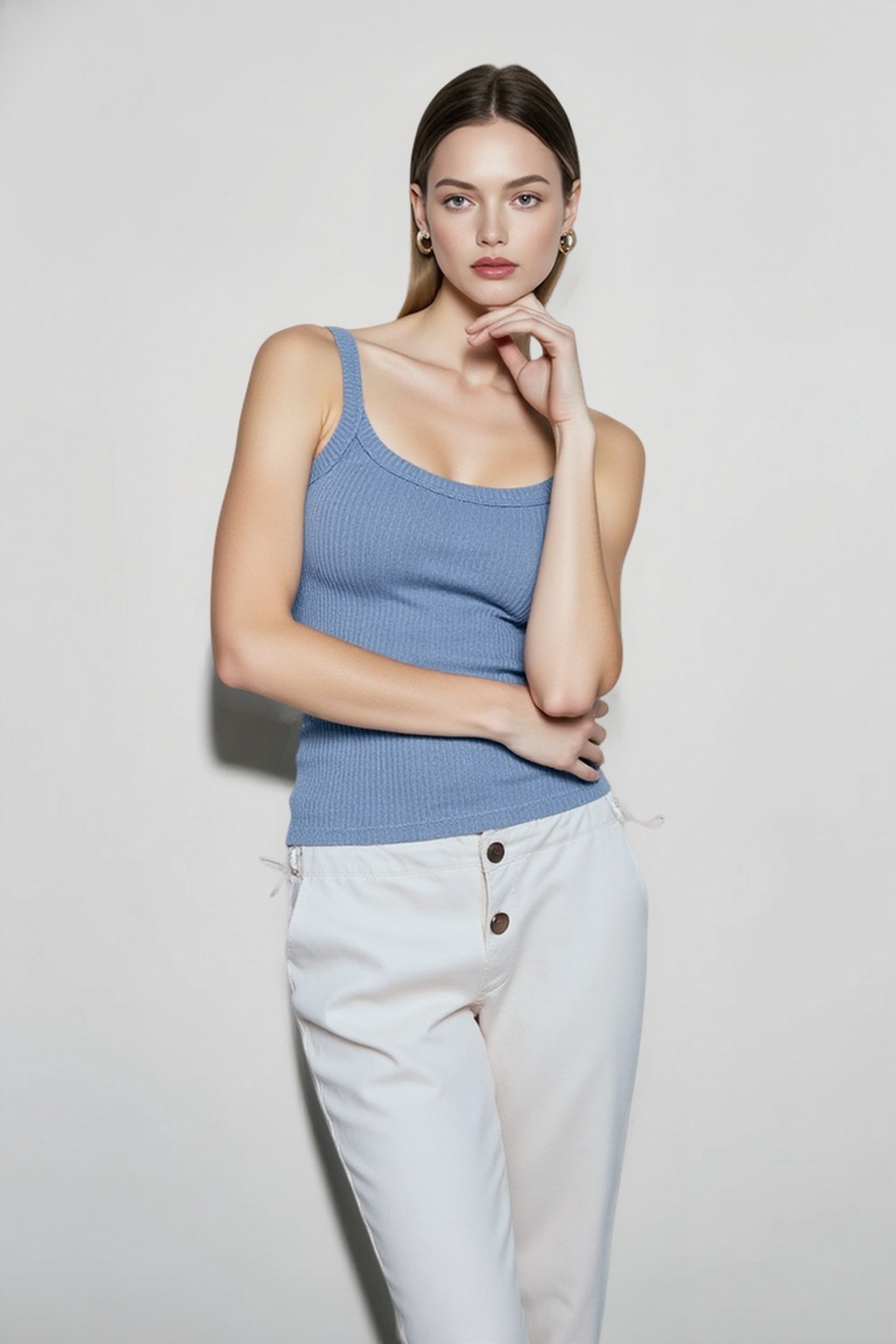 Sleeveless Strap Ribbed Causal Cropped Top Summer Solid O-neck Slim Fit Exposed Navel Mini Vest Crop Top
