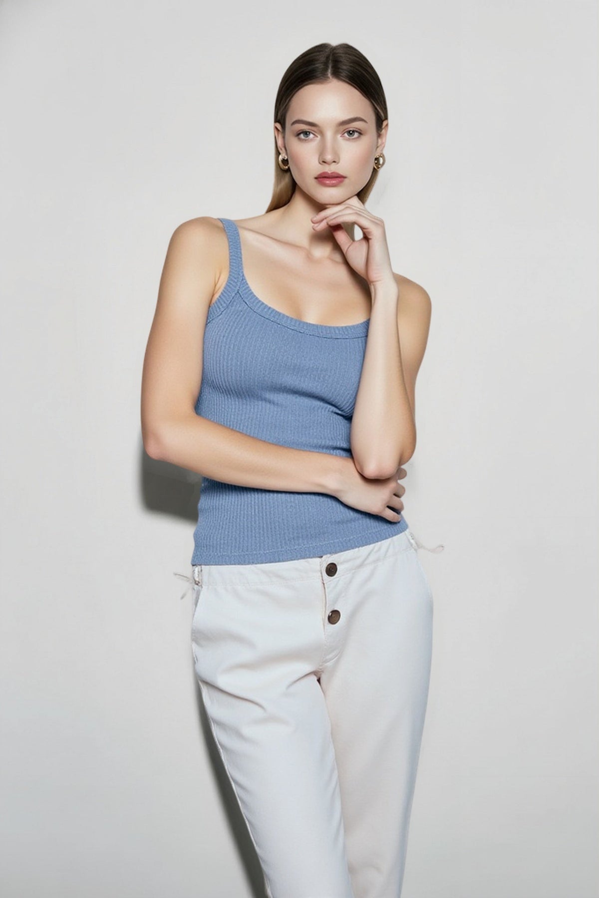 Sleeveless Strap Ribbed Causal Cropped Top Summer Solid O-neck Slim Fit Exposed Navel Mini Vest Crop Top