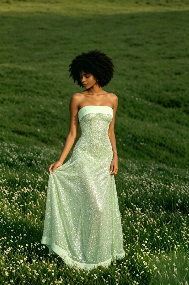 Sexy Elegant Sequin Strapless Fitted Slit Backless Evening Dress