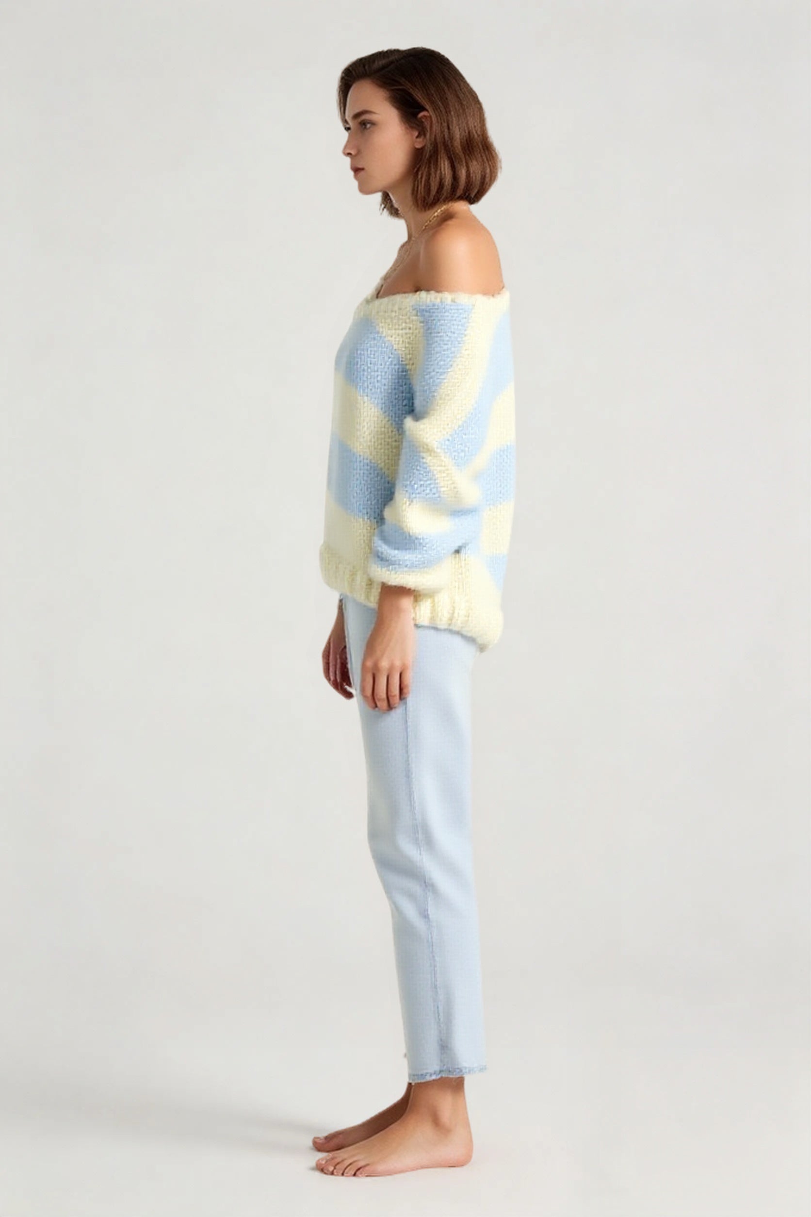 Casual Loose Off-Shoulder Striped Sweet Sweater