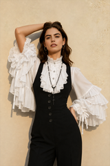 Dark Frill Batwing Sleeve Top