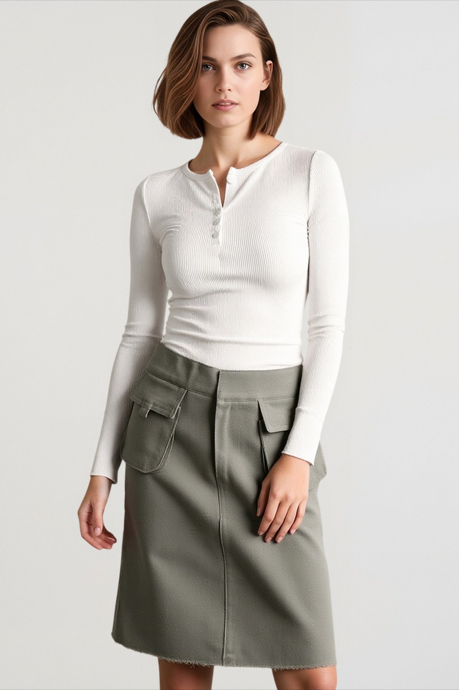 Spring Autumn Knitted Long Sleeve Solid Color Buttons Up Ribbed V-neck Streetwear T-shirts