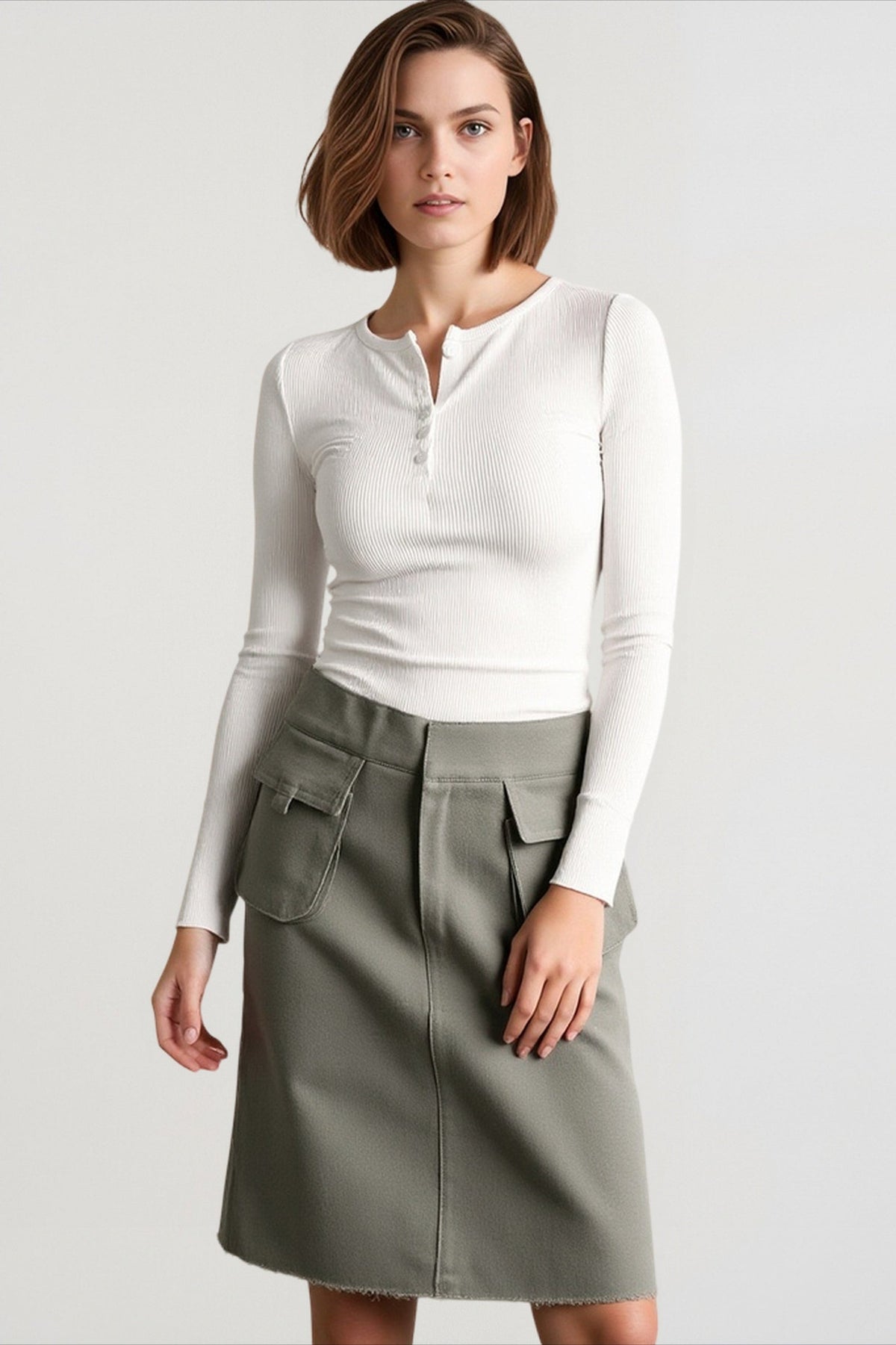 Spring Autumn Knitted Long Sleeve Solid Color Buttons Up Ribbed V-neck Streetwear T-shirts