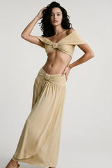 Off Shoulder Crop Ruched Maxi Vacation Set