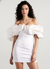 Waist Slimming Bodycon Off Shoulder Boned Ruffle Party Dress