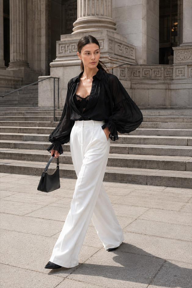 Vintage Satin Lantern Sleeve Blouse