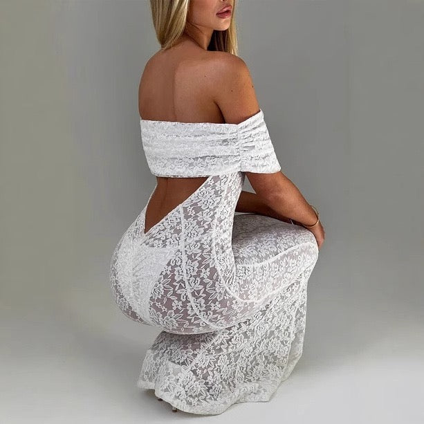 Lace Backless Dress With Shawl
