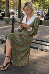 Collar Waist Cinched Stylish Floral Dress