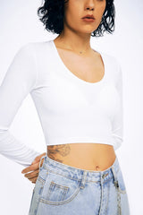 Basic Solid Ribbed Crop Long Sleeve Top