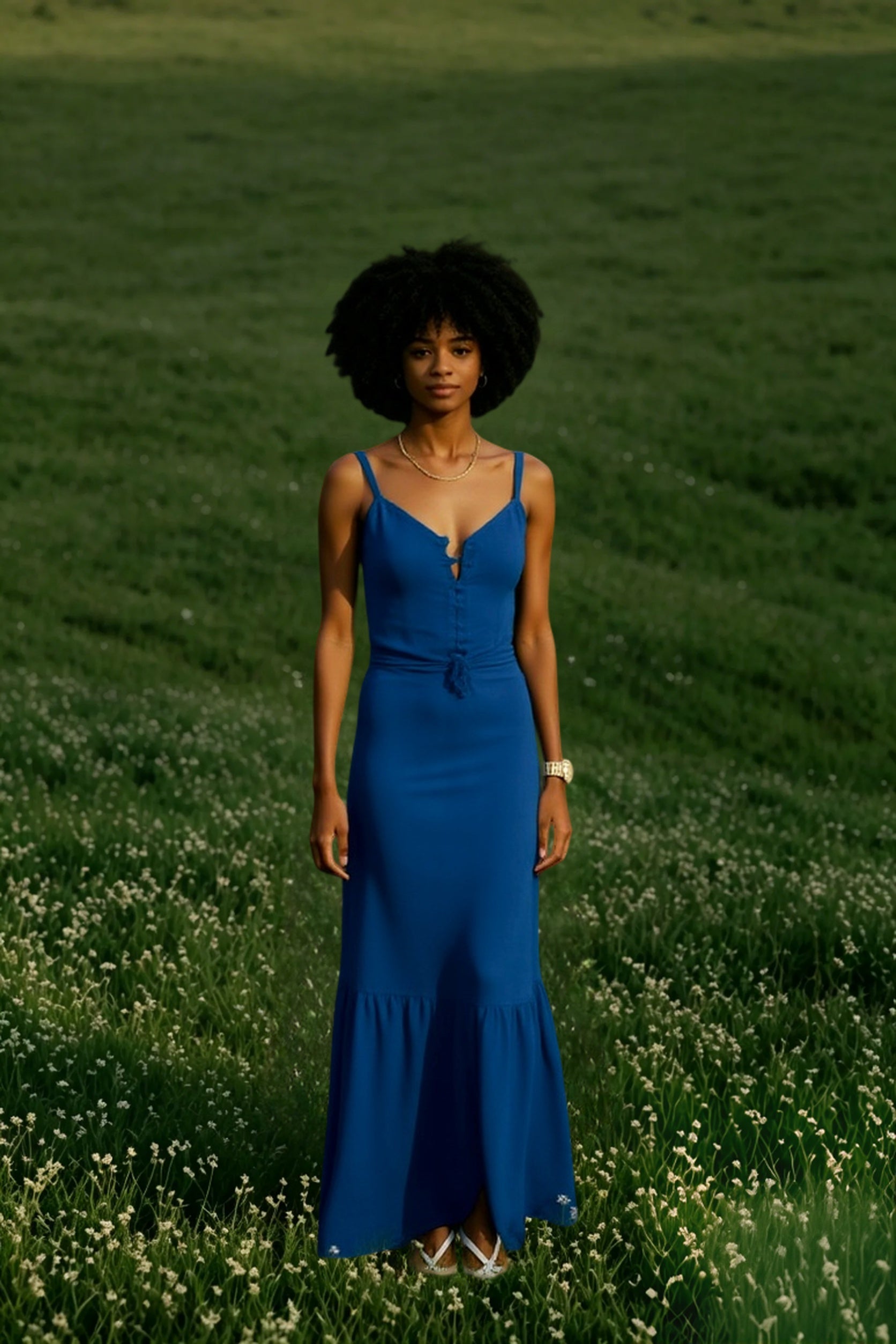 Elegant V Neck Tunic Ruffles Maxi Dress