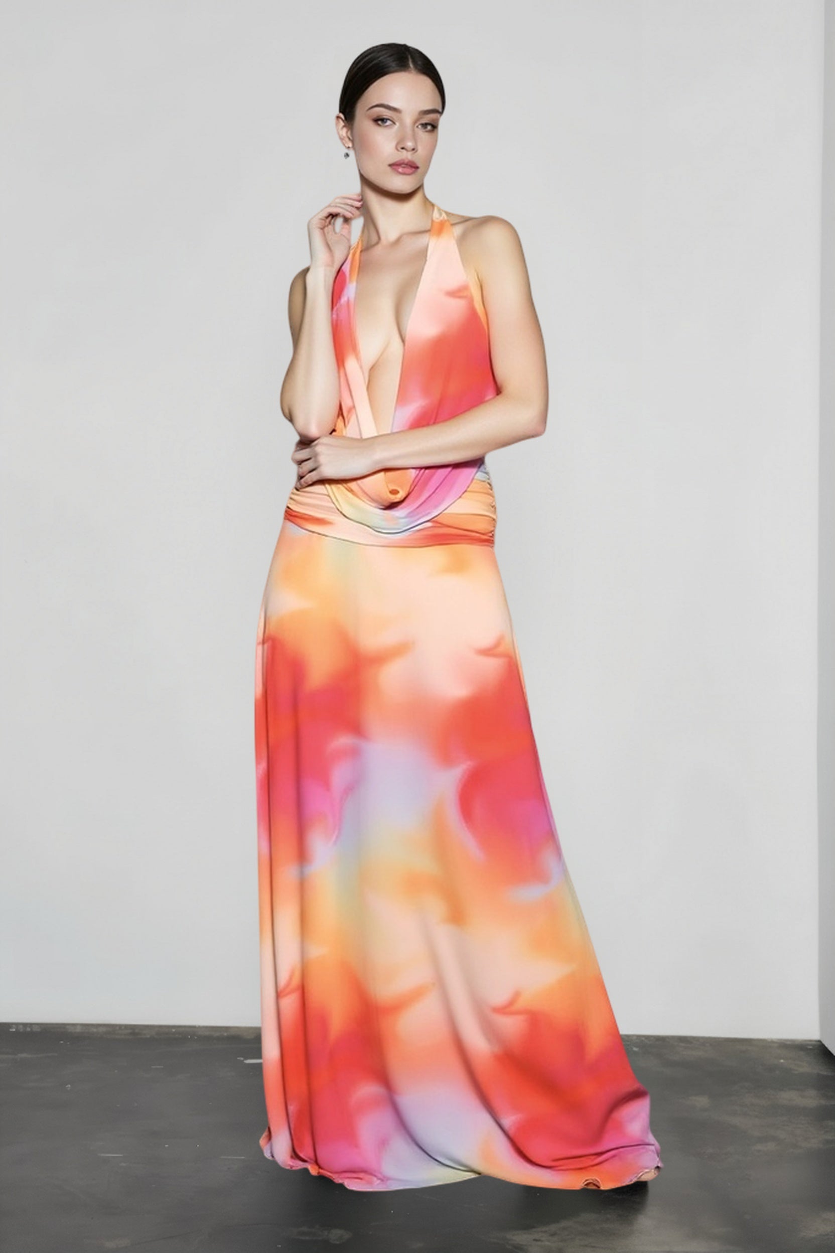 Printed Halter Cowl Neck Bodycon Vacation Dress