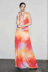 Printed Halter Cowl Neck Bodycon Vacation Dress