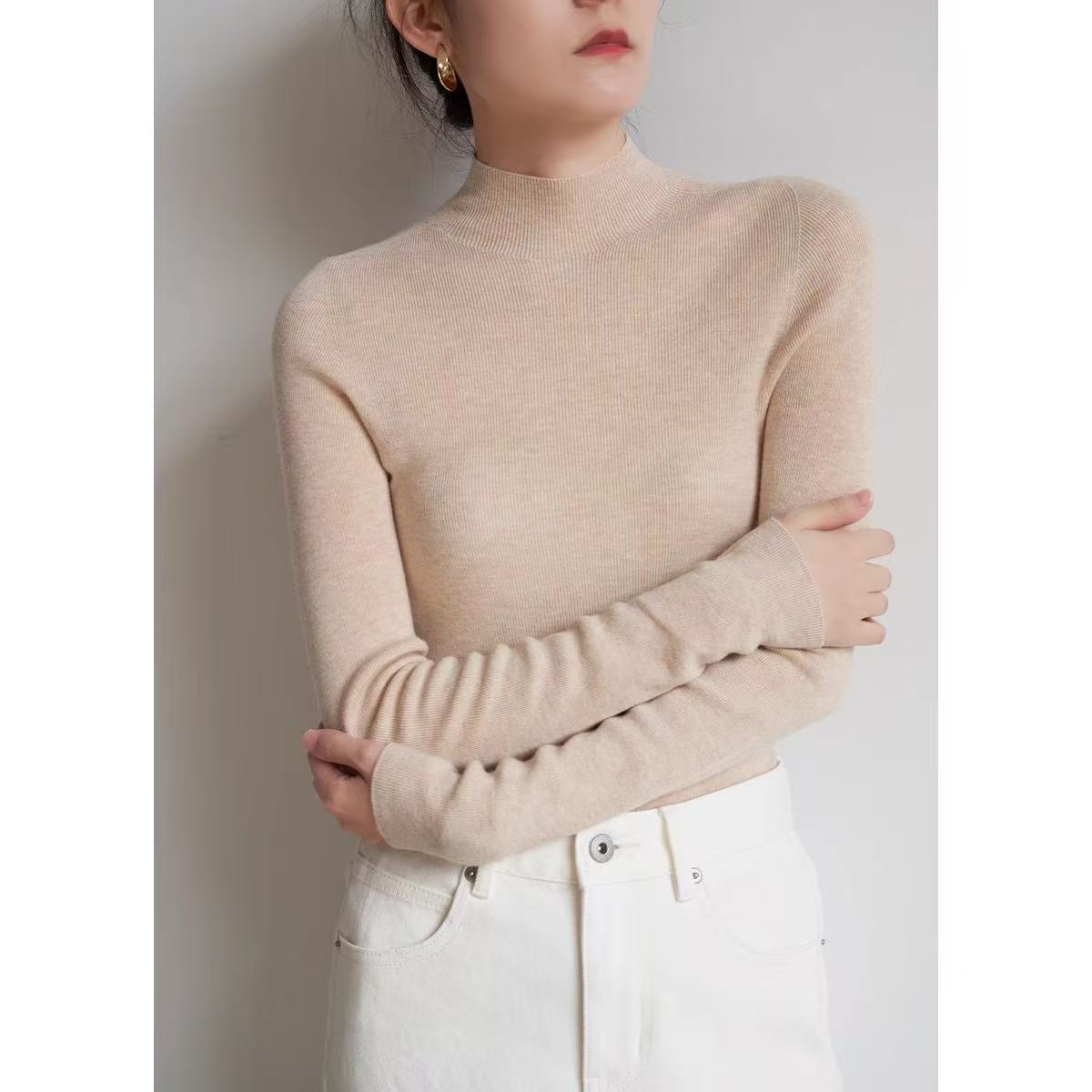 Mock Neck Wool-Blend Knit Top