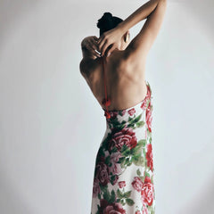 Satin Rosette Decor Halter Long Dress