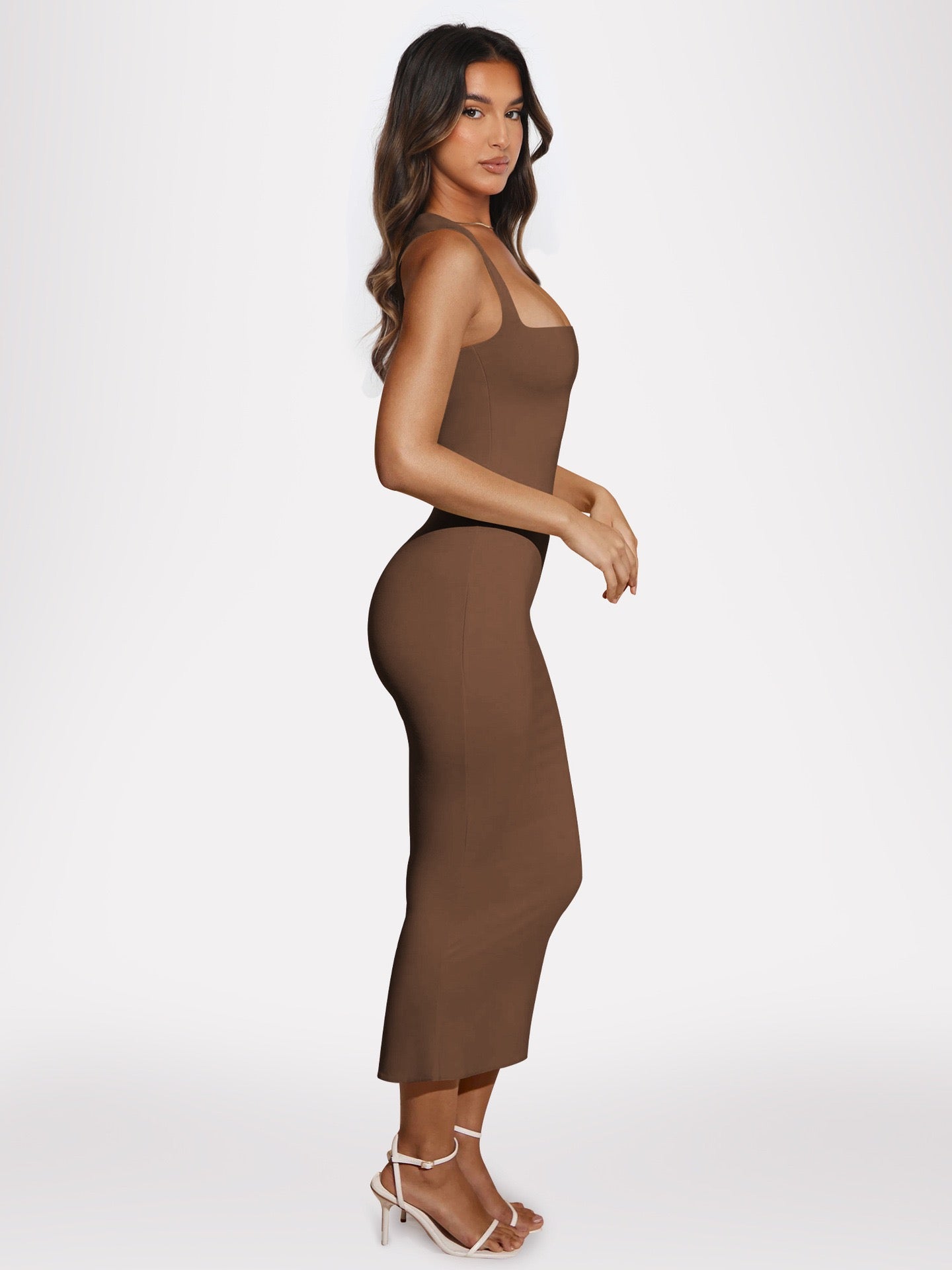 Square Neck Midi Dress in Pastel Yellow