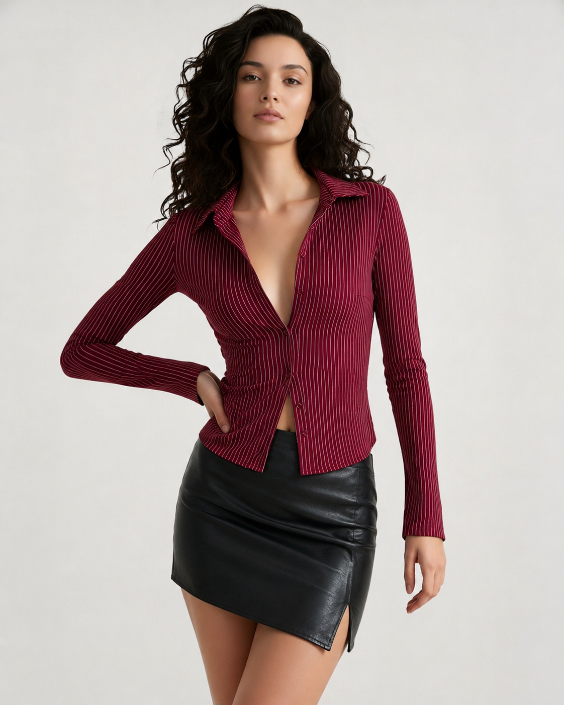 Collared Flared Sleeve Button Front Shirt Blouse