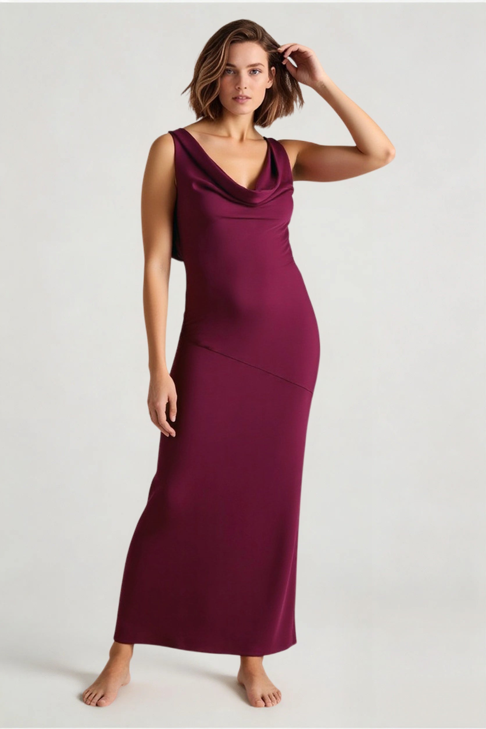 Satin Cowl Neck Fishtail Party Dress