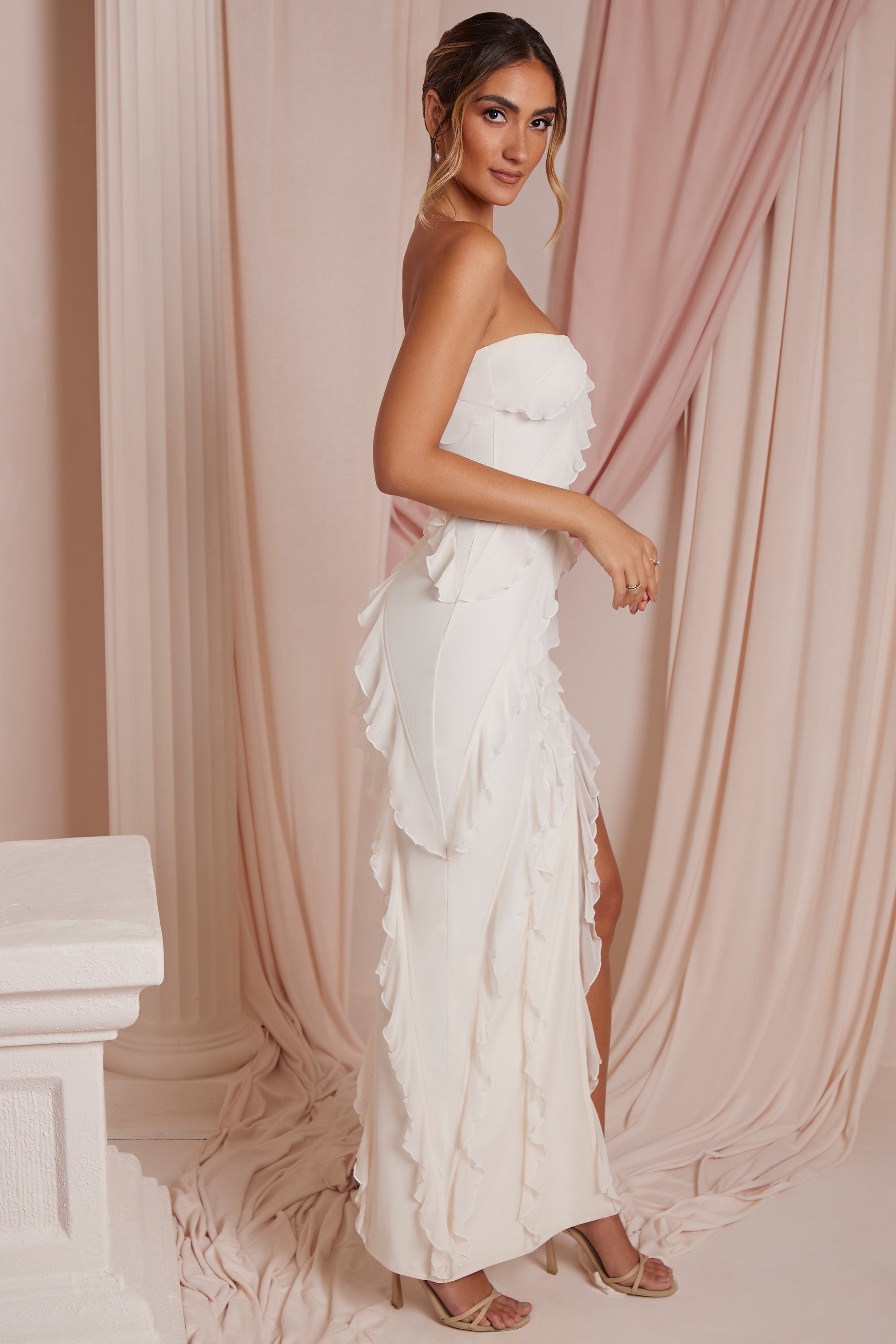 Bandeau Ruffle Detail Maxi Dress