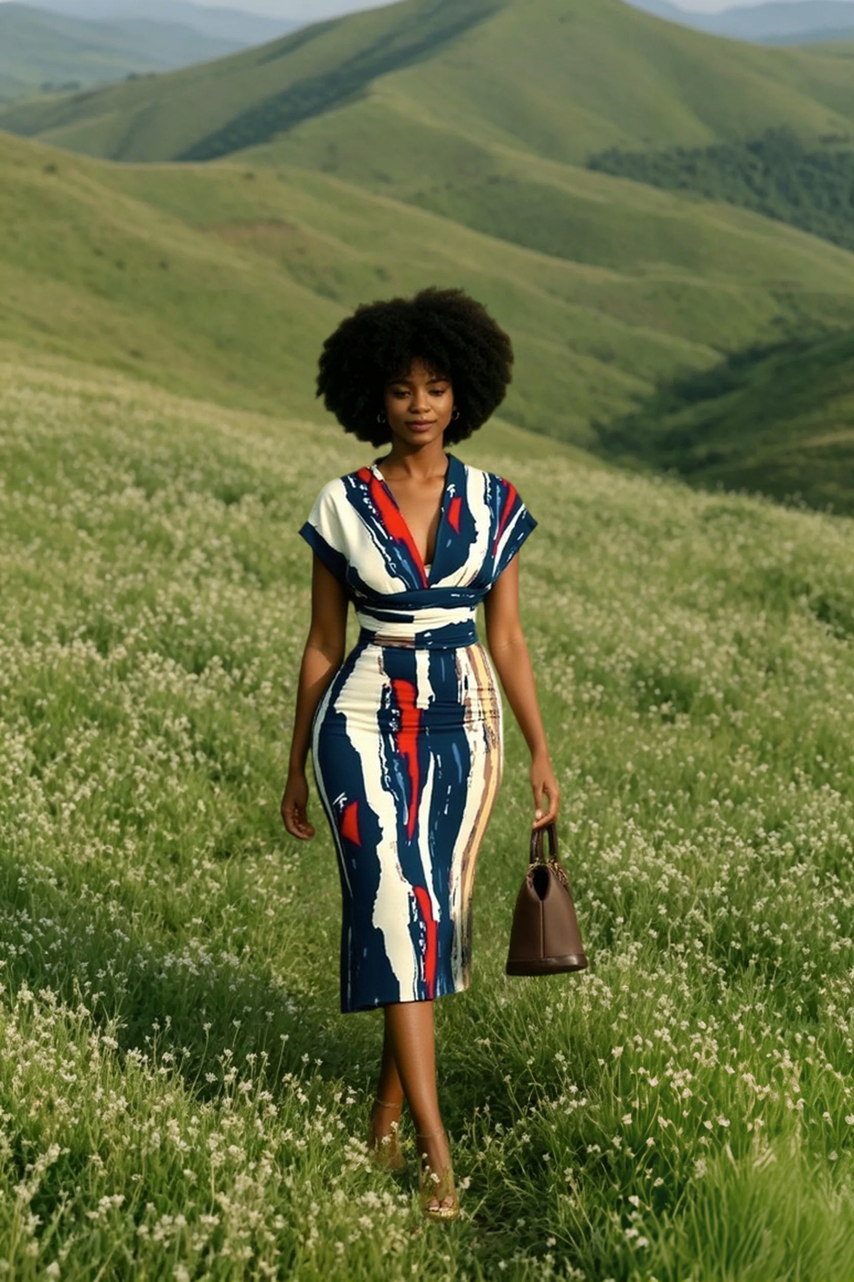 V Neck Sleeveless Wrap Dress Elegant Plaid Midi Dress
