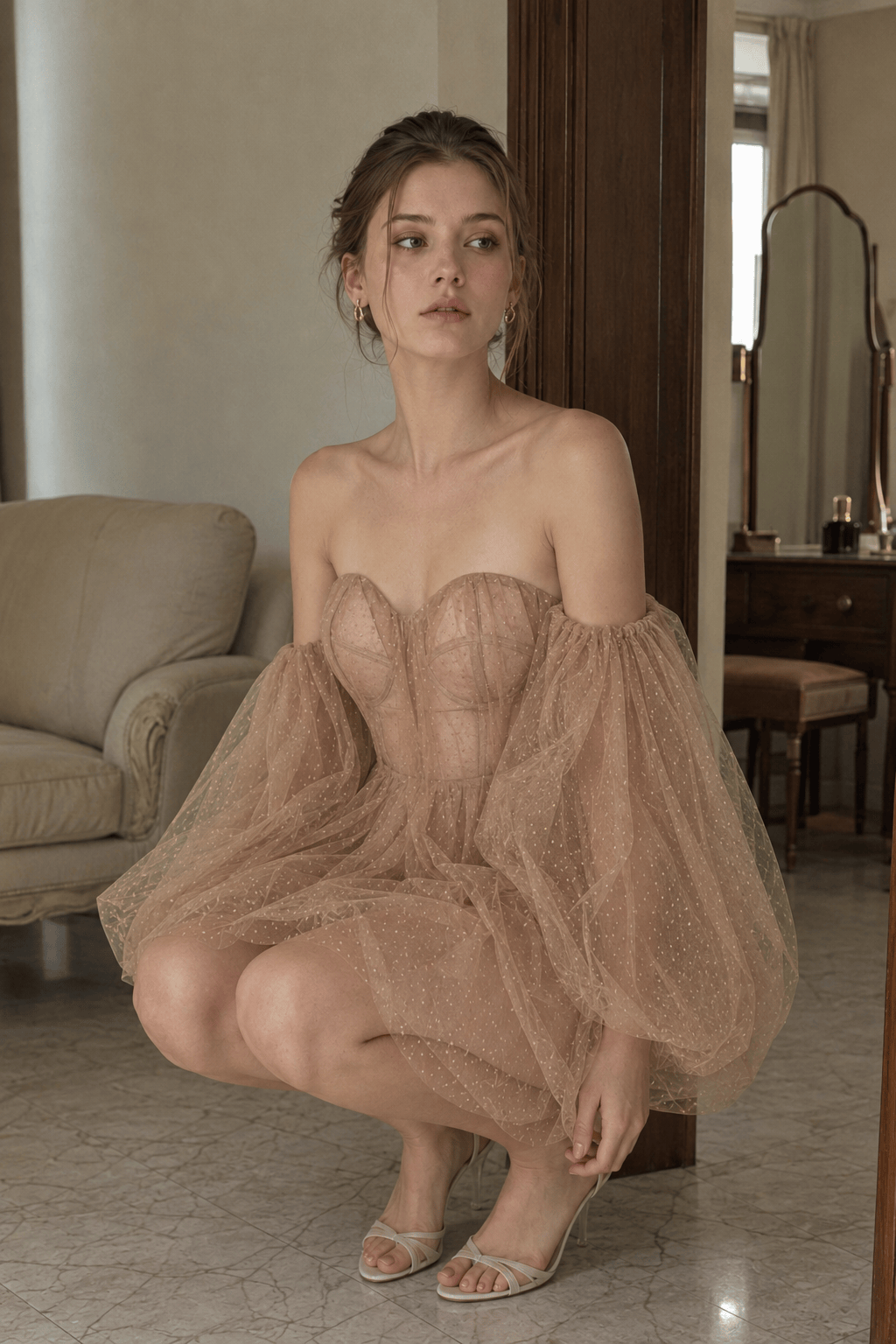 Sweet Sexy Bandeau Puff Sleeve Mini Dress