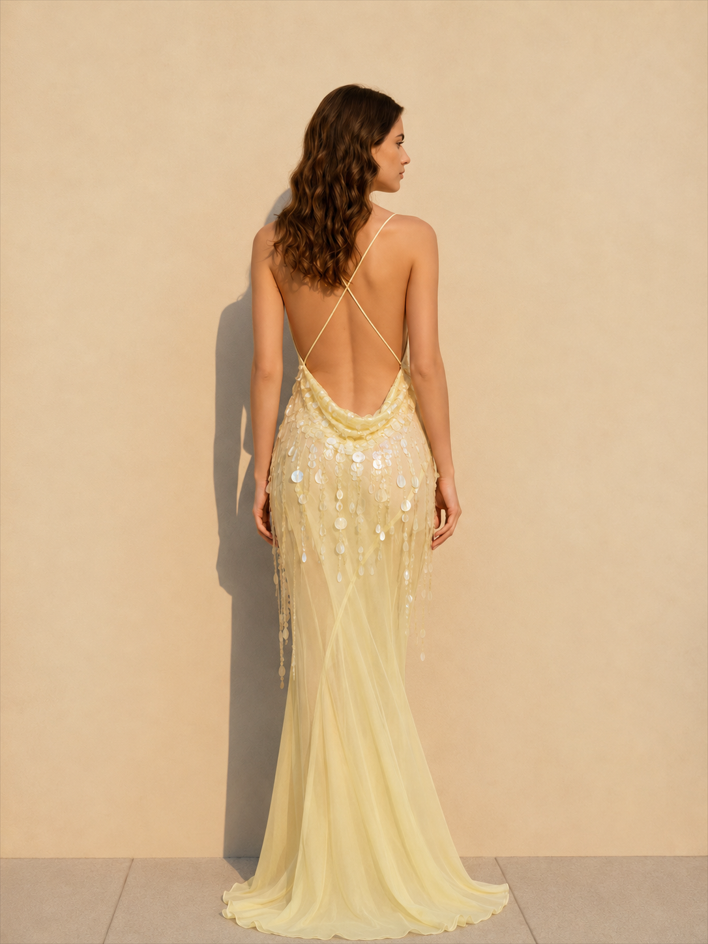 Satin Backless Tie Party Dress