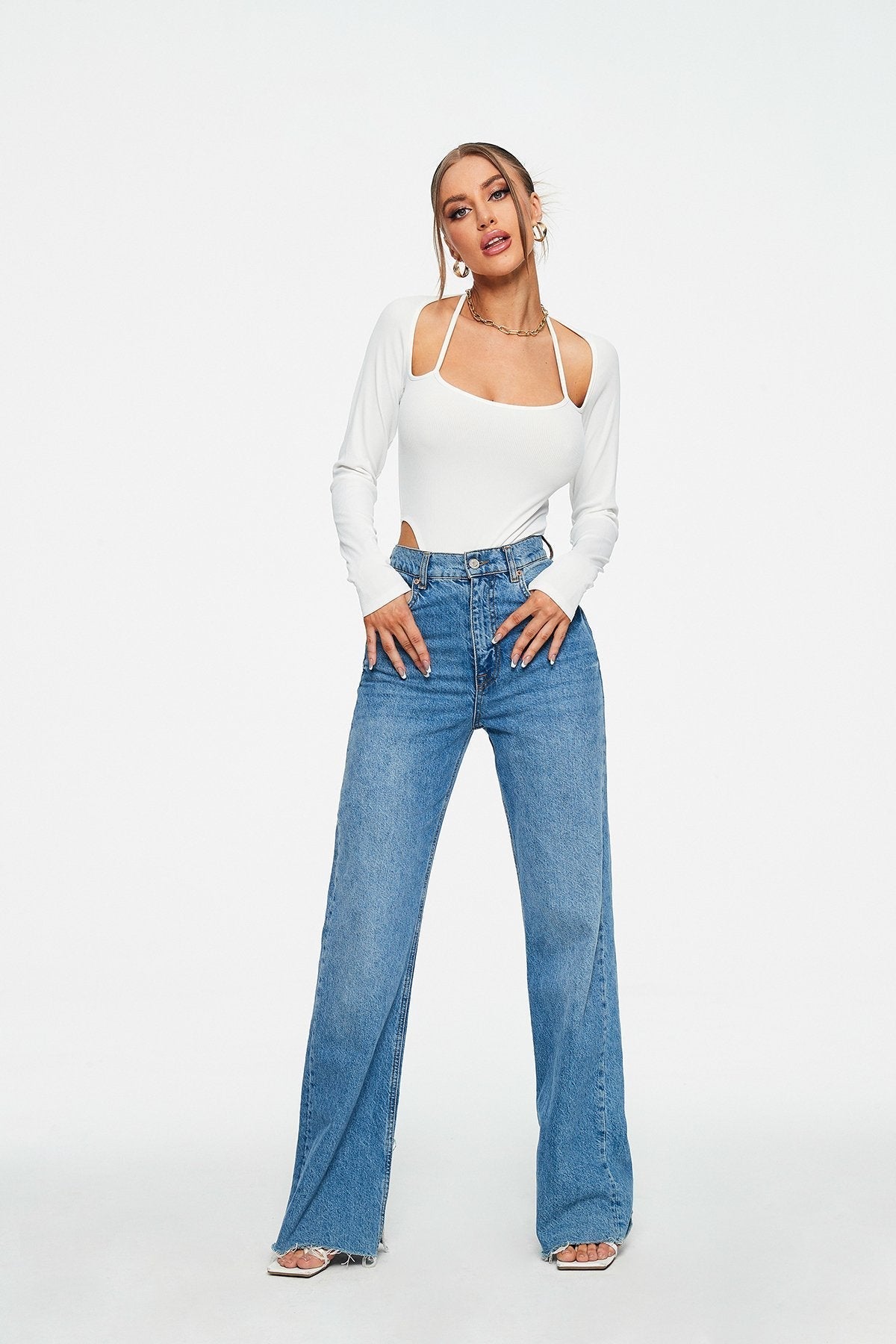 Cut Out Long Sleeve Bodycon Solid Bodysuit